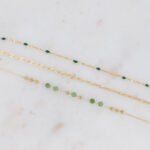 Bracelet rangs doré avec pierres Turquoises Africaines et émail vert 1